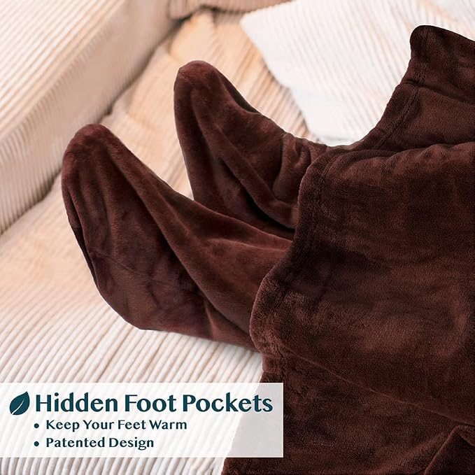PAVILIA Fleece Blanket with Sleeves, Foot Pockets for Women Men Adults, Plush Wearable Blanket Throw Wrap, Warm Snuggle Blanket Robe, Cozy Gift Ideas Wife Mom, Brown - Image 2