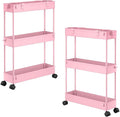 2-piece Set Slim Storage Cart 3 Tier,Bathroom Organizer Rolling Utility,Mobile Shelving Unit Slide Out for Office, Kitchen, Laundry Room & Narrow Places by Home