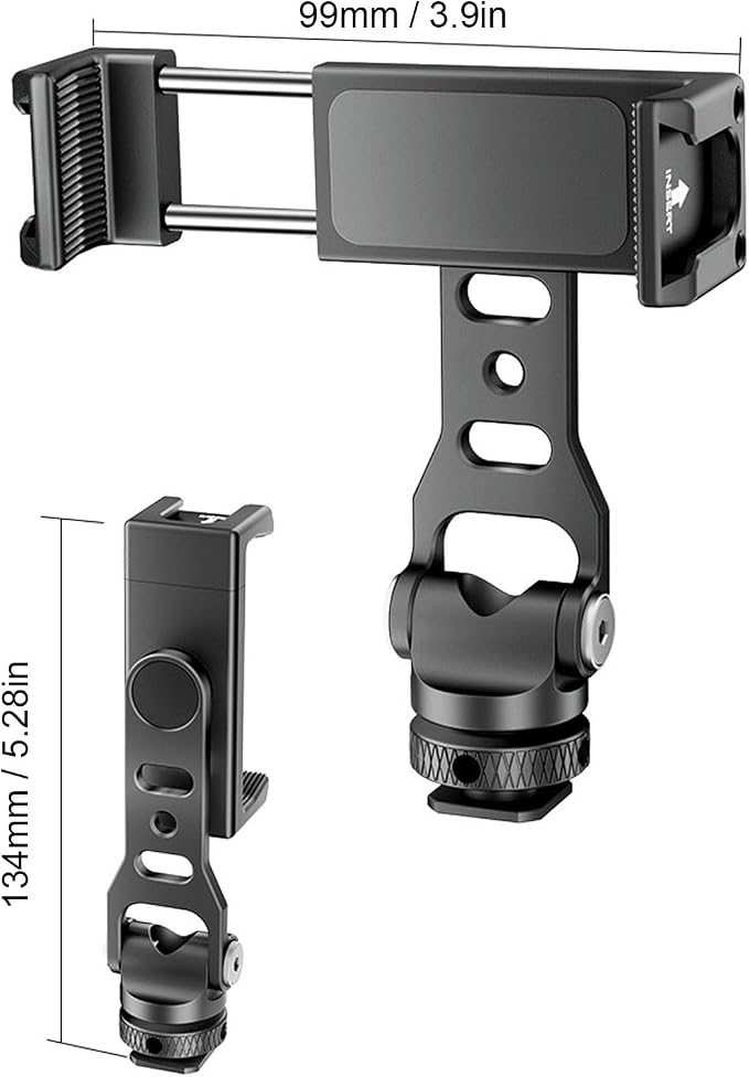 Asixxsix Phone Tripod Mount, 360 Rotation Hot Shoe Phone Mount with 2 Cold Shoe, 1/4In Screw Interface Smartphone Adapter Aluminum Alloy for Vlogging Rig, Photography - Image 8