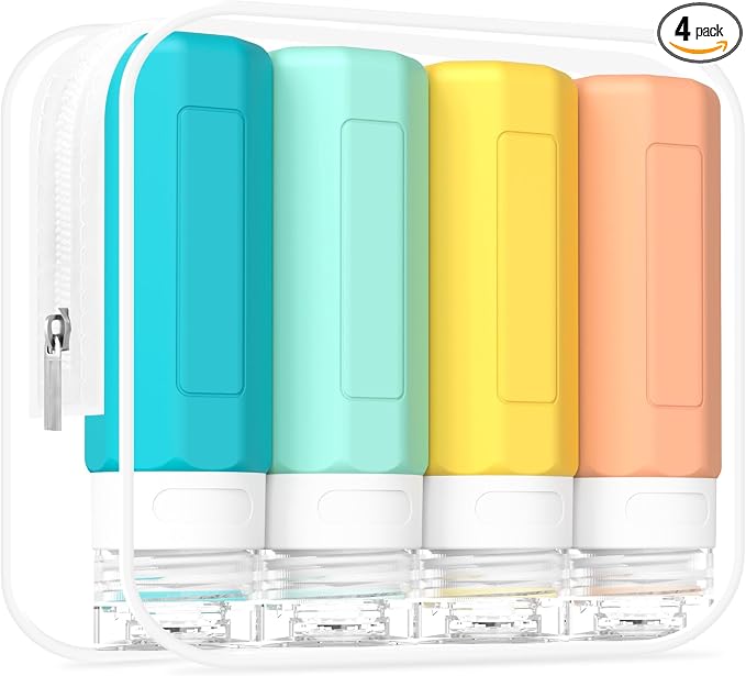 Redfly Travel Bottles for Toiletries, Tsa Approved 3oz Travel Size Containers, Leak Proof Travel Size Toiletries Bottles Silicone, BPA Free Refillable Shampoo Conditioners Essentials Kit, Colorful by Redfly