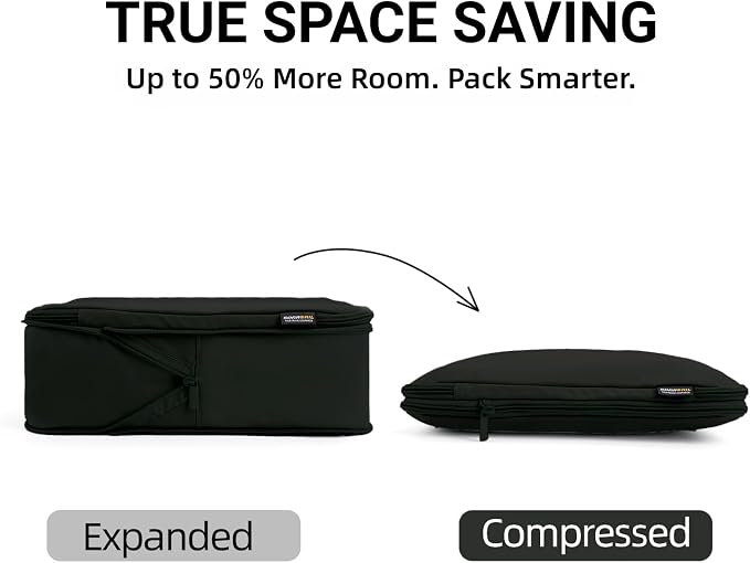 4 Piece Compression Packing Cubes for 3–7 Day Travel, Space Saving Travel Organizers with Breathable Mesh, Double-Zipper Packing Cubes for Carry-On & Suitcases (Black) - Image 2