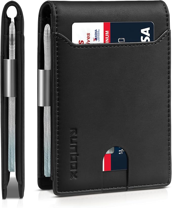 RUNBOX Slim Wallet for Men - RFID Blocking Leather Bifold with Money Clip | Minimalist Front Pocket Wallet Holds 11 Cards,Slim Thin Design,RFID Blocking Protection, Practical Birthday Gifts for Men by RUNBOX