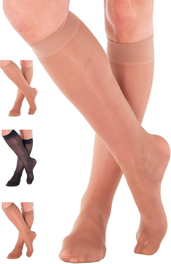 ABSOLUTE SUPPORT Sheer Knee High Compression Socks 8-15mmHg | Made in USA, Graduated Medical Compression, Circulation & Varicose Veins, Edema, Swelling, Lymphedema, Travel Ready, A107 by AbsoluteSupportCompressionSocks