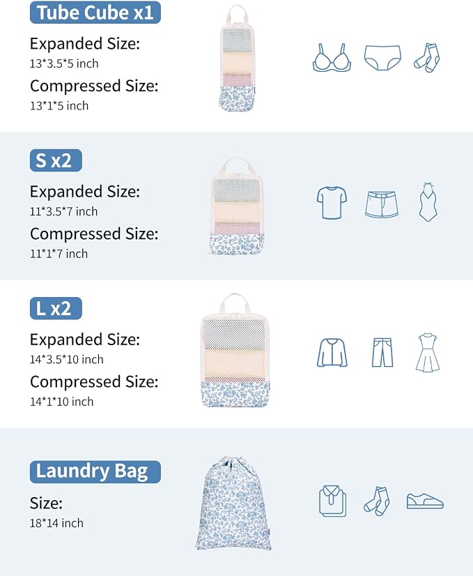Narwey 6 Set Compression Packing Cubes for Travel Women Men, Travel Cubes for Carry On Suitcase, Durable Compression Luggage Organizer Bags - Image 4