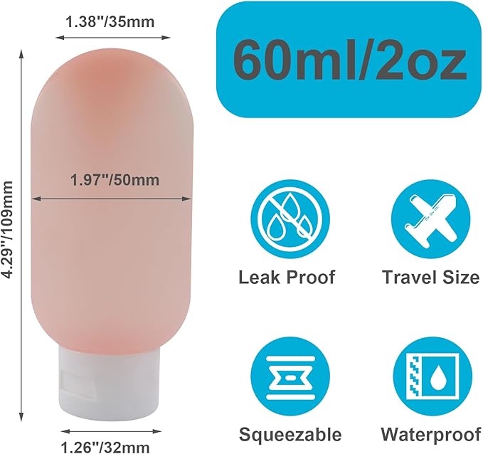 4pcs 60ml Travel Bottles, Containers for Toiletries | Transparent Color, Leakproof, Squeezable, Refillable Containers, For Shampoo & Lotion - Image 2
