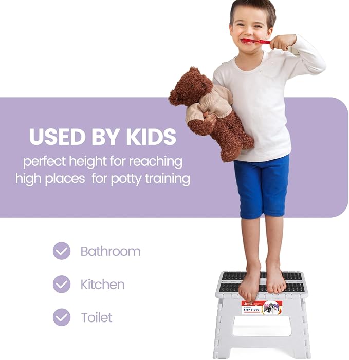 9" Folding Step Stool, Non-Slip Surface Stool for Kids, Dot White | Heavy Duty Foldable Stools, Lightweight, Holds 300 lb, for Toddler Kitchen Bathroom Bedroom Outdoor, Collapsible with Handle - Image 6