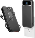 aonidi Portable Charger 12000mAh with Built-in Cables&AC Wall Plug, Black | PD20W USB C Fast Charging,LED Display External Travel Power Bank,TSA approved Battery Pack for All iPhone,Samsung,Android by AONIDI