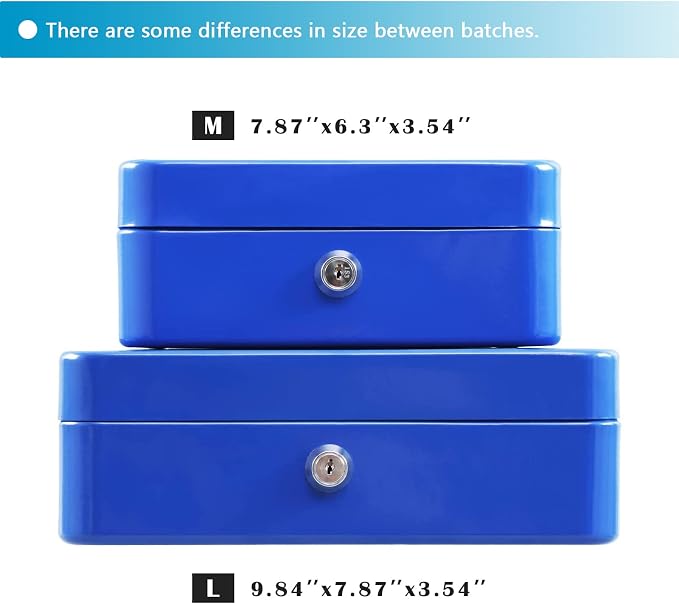 xydled Large Cash Box with Lock, Removable Coin Tray, Steel Money Box, Blue | Steel Cash Box with Key Lock, Removable Tray & Carry Handle, for Office, Retail, Home, and Money Storage, 9.8"x 7.8"x 3.5" - Image 7