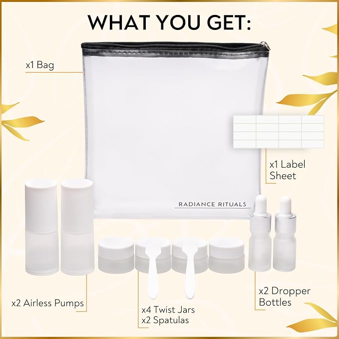 11 Piece Travel Skincare Containers Set - TSA Approved Toiletry Bag & Travel Size Toiletries Bottles - Airless Pump, Dropper Bottles & Travel Size Containers for Serums, Moisturizers, & Oils - Image 6