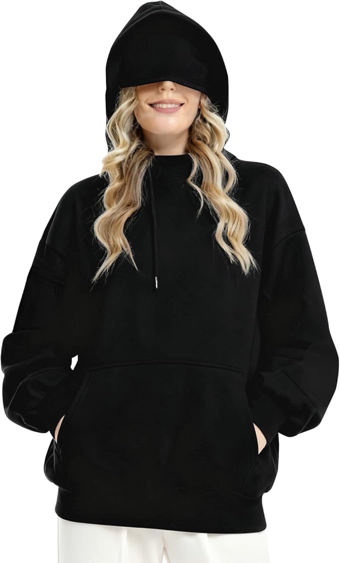 Unisex Travel Hoodie with Eyemask Fleece Sweatshirt Fall Winter | Airplane Hoodie with Multi Pockets & Eye mask Womens Sweatshirts Comfort Pullover Fleece Sweaters Fashion Tops for Couples by Eocicvvi