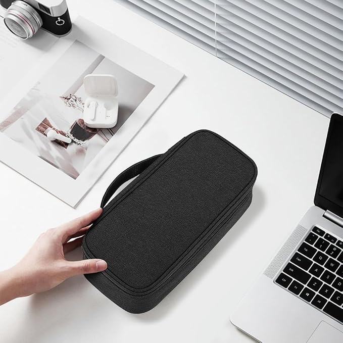 Teskyer Tech Organizer Pouch with Handle, Black | Water-Resistant Fabric, Adjustable Dividers, Multiple Compartments, Protective Lining, Travel and Office Use - Image 8