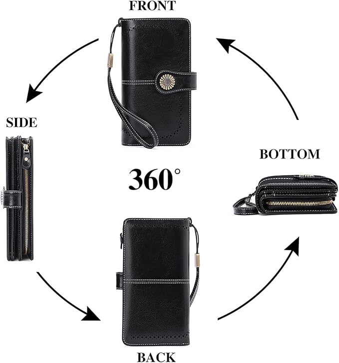SENDEFN Wallets for Women Leather Credit Card Holder with RFID Blocking Large Capacity Wristlet | with RFID Blocking - Image 5