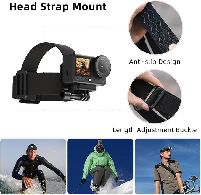 4 in 1 Accessories Set for DJI Action 6/5Pro/4/3/2,Chest Mount Harness/Head Strap Mount/ 360°Rotating Wrist Strap/360° Rotation Quick Clip Bracket for GoPro Hero 13/12/11 (Set 1) - Image 4