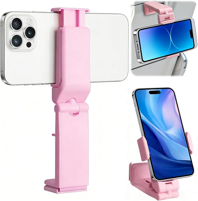 Airplane Phone Holder, Foldable Phone Holder for Airplane Seat Back Luggage Pole Desk 360° Rotation for Multi-Directional Viewing, Travel Essentials Holds Cell Phones (Pink 1pcs) - Image 7