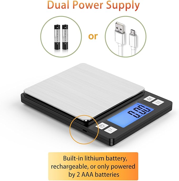 BOMATA 0.01g Small Digital Gram Scale, Upgraded 1kg Jewelry Scale | USB Rechargeable, Larger Display, Hold Function, High Precision, Grams and Ounces for Herb, Coin, Powder,Yeast, Kitchen Black - Image 5