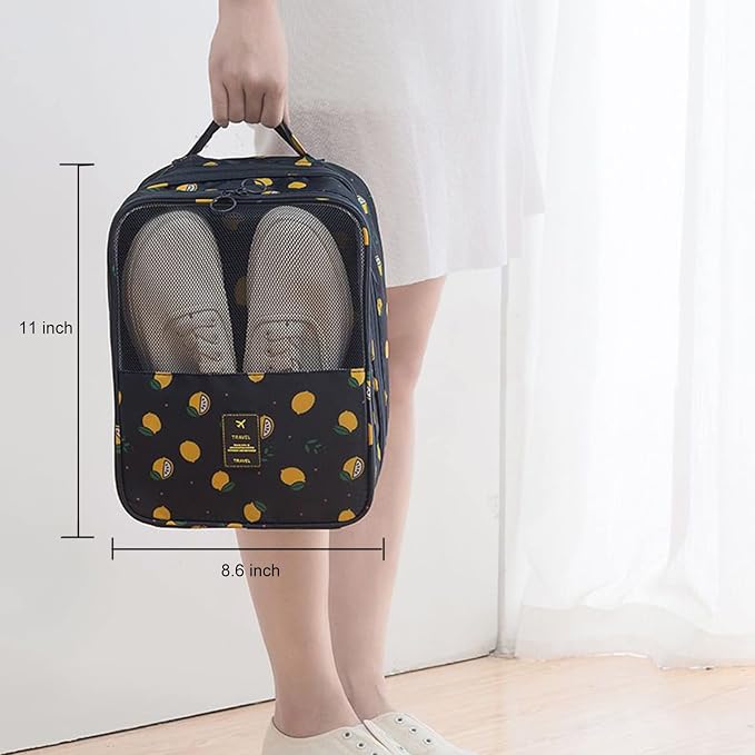 Shoe Bag for Travel, Travel Shoe Bag for Packing, Hold 3 Pairs of Shoes, Travel Essentials for Flying Shoe Organizer Shoe Storage Bag for Travel Light Black-lemon - Image 2
