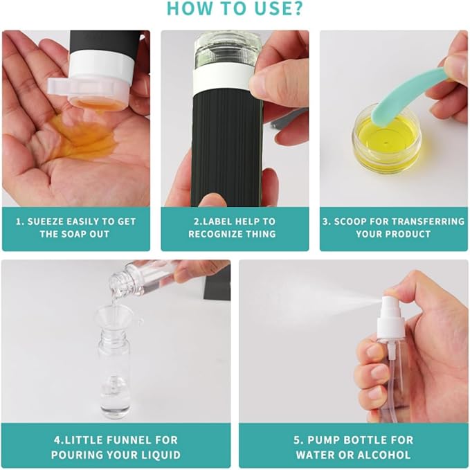 18Pack Travel Bottles for Toiletries TSA Approved Silicone Travel Containers for Toiletries, Leak Proof Refillable Liqus Shampoo And Conditioner travel Essentials toiletry Bottles (BPA Free) - Image 3