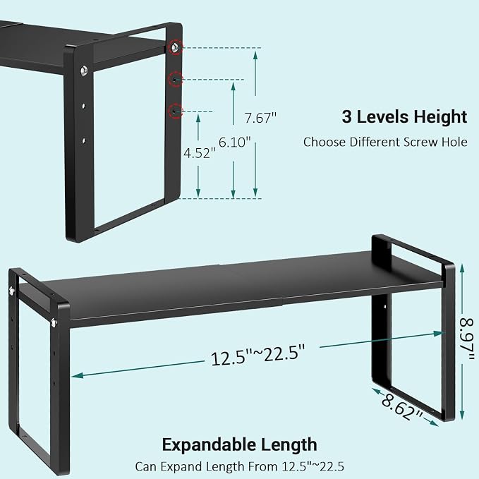 2 Pack Expandable Cabinet Organizer Shelves, 88lbs High Weight Capacity, Stackable Heavy-Duty Metal Storage Rack, Adjustable Cabinet Shelf for Kitchen, Pantry, Cupboard, Under Sink, Black - Image 3