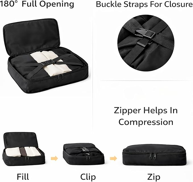7 Set Packing Cubes For Travel | Luggage Organizer Bags With Shoe, Laundry Bag, Accessory Pouch And Lingerie Bag | Durable And Space Saving Suitcase Organizer For Travel Essentials | Black - Image 4