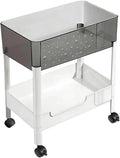 2 Tier Rolling Cart with Wheels for Under Desk Storage, Heavy Duty Plastic Short Small Utility Cart for Small Space Bathroom Vanity Makeup Organizer Pantry, 4.7'' Deep Baskets for Tall Bottles by LIWNYRK