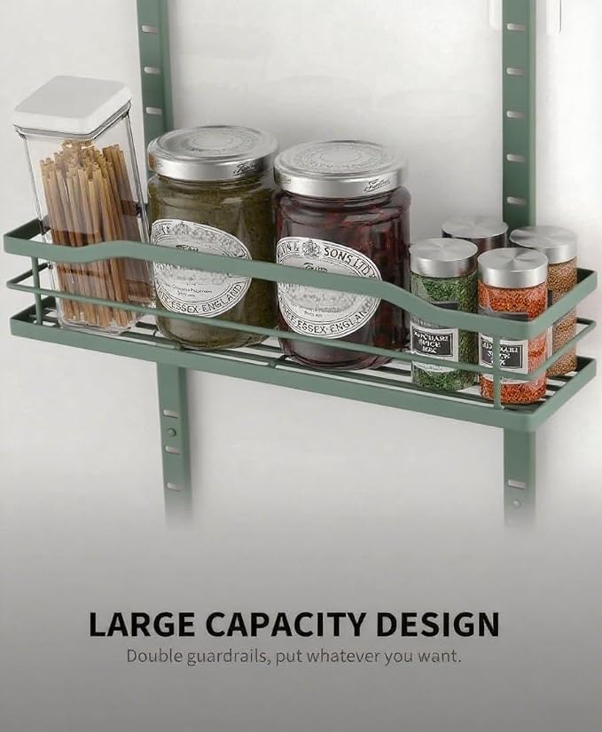 Moforoco Sage Green 9-Tier Over The Door Pantry Organizer, Pantry Organization and Storage, Black Hanging Basket Wall Spice Rack Seasoning Shelves - Image 4