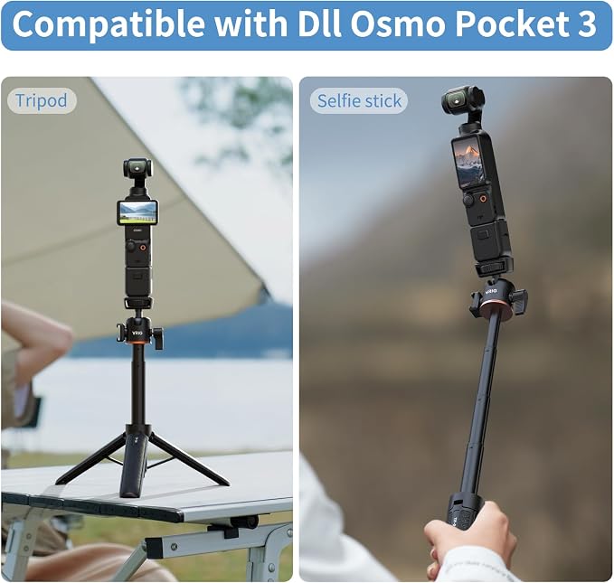 VRIG 21.6" Extension Pole Tripod for DJI Osmo Pocket 4/3,Insta360 Luna Ultra, Mini Selfie Stick Tripod Stand Handle Grip for Insta360 X5,Xtra Muse Webcam Canon G7X Mark III Sony Cameras Vlogging - Image 4