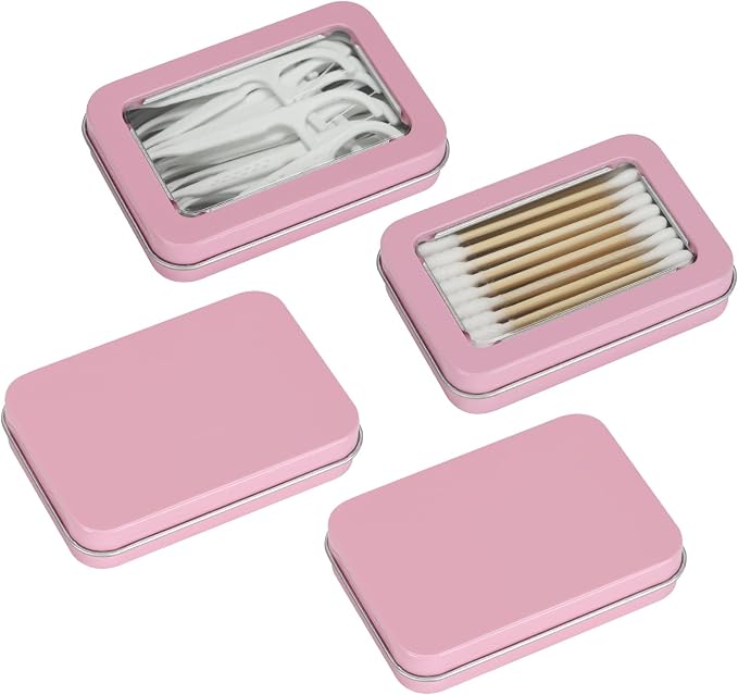 HAOGUAGUA 4 Pcs Travel Containers - Qtip Travel Case and Floss Pick Holder Box, Portable Cotton Swab Organizer Dispenser with Dustproof Lid for Hair Ties Cotton Pad jewelry Small Items (Pink) by HAOGUAGUA