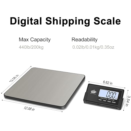 QP Shipping Scale, 440 lb/0.35 oz High Accuracy Digital Postal Scale, Postage Scale, Wireless LCD Display, Hold/Tare Function, Lightweight Scale for Packages/Luggage/Pet, Battery & AC Adapter Included - Image 2