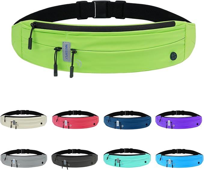WATERFLY Running Belt Fanny Pack: Runner Marathon Jogging Waist Pack Sport Workout Exercise Fitness Phone Holder Belt for Men Women Jogger Slim Waistband Black by Waterfly