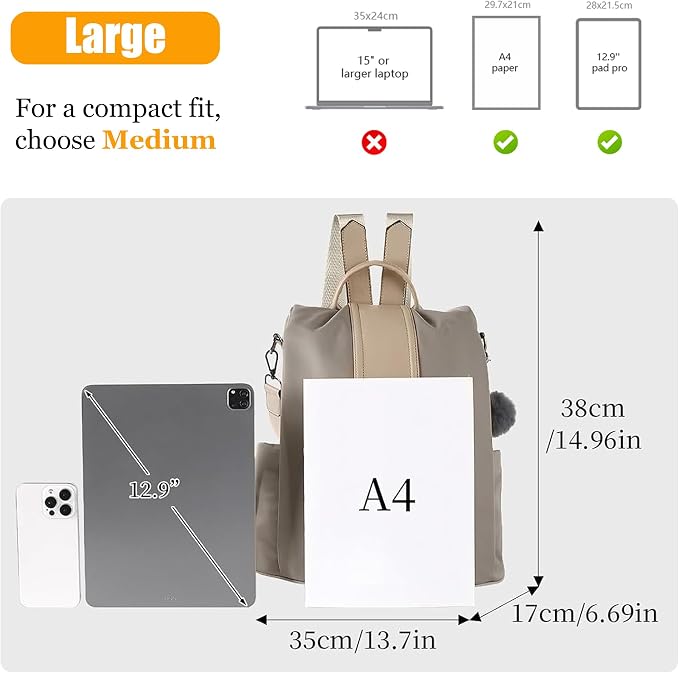 PINCNEL Women Backpack Purse Waterproof Nylon Anti-theft Rucksack Lightweight Shoulder Bag - Image 2