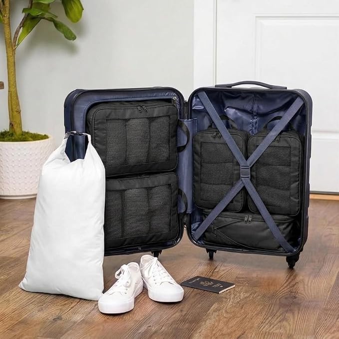 G-FORCE 3PC Compression Mesh Mid-Rectangular Packing Cube Set Black Color | Space Saver Travel Organizer | Luggage Compression Cubes - Image 4
