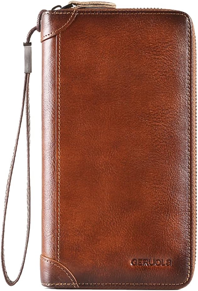 Card Bag Cowhide Wallet Men Coin Purse RFID Blocking Card Case Portable Card Holder Coin Bag Pouch with 12/20/30/45 Card Slots Brown D by PORRASSO