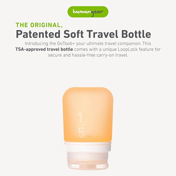 humangear GoToob+ (Small) | Refillable Silicone Travel Bottle | Locking Lid | Food-Safe Material | Orange, Small (1.7 fl.oz; 53ml) | Refillable & Leak-Proof Silicone Travel Size Bottles with Locking Cap for Toiletries, Camping & TSA Carry-On - Image 2