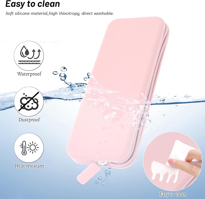 Travel Makeup Brush Holder, Silicone Makeup Brush Bag with Zipper Closure, Makeup Brushes Organizer Case Washable Makeup Pouch Holder Case for Daily, Work, Essentials（Pink） - Image 4
