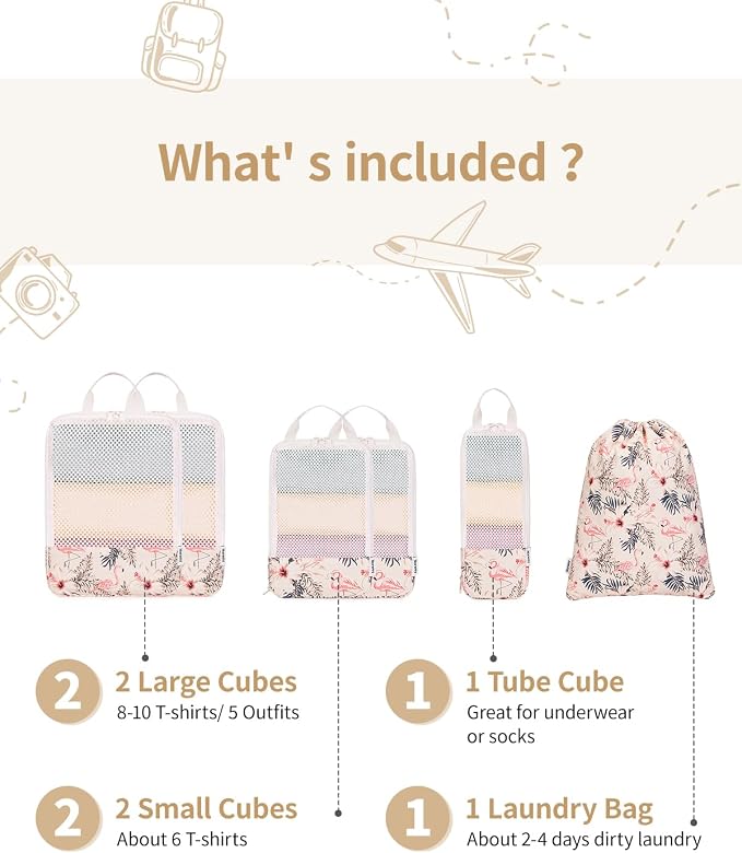 Narwey 6 Set Compression Packing Cubes for Travel Women Men, Travel Cubes for Carry On Suitcase, Durable Compression Luggage Organizer Bags - Image 3
