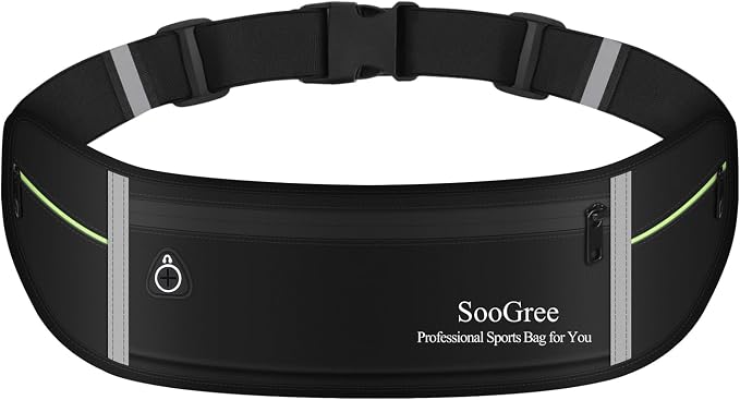 SooGree Slim Running Belt Sport Fanny Pack for Women Men,Reflective Waist Pack Runner Pouch Belt, Zipper Waterproof Running Phone Holder Jogging Pouch for Phone Money (GSP8806 Black) by SooGree