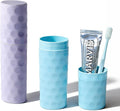 2Pcs Travel Toothbrush Case, Portable Couple Travel Toothbrush Holder with Dot,Toothpaste Container for Home, Travel, Business, Camping, School, 8.1x2.2x1.6 (Purple+Blue) by Fehnag