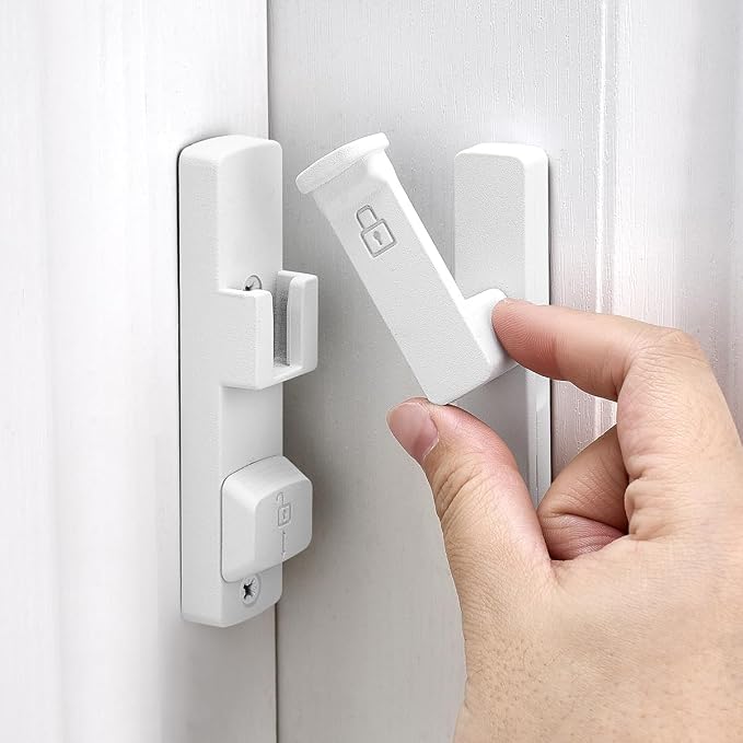 Matte White 90 Degree Barn Door Lock,Flip Gate Latches Hardware | Zinc Alloy Door Lock,Right Angle Door Lock Latch,Sliding Door Latches,for bedroom,drawer,pet enclosures,cabinet,garage,window - Image 5