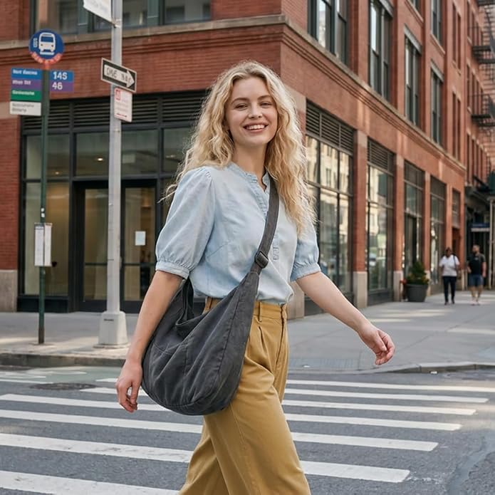 Canvas Hobo Crossbody Tote Bag for Women and Men Messenger Bags | Canvas Tote Bag With Zipper,Canvas Crossbody Bag,Canvas Hobo Bag,Shoulder Bag for Women,Travel Work College Purse Handbag - Image 2