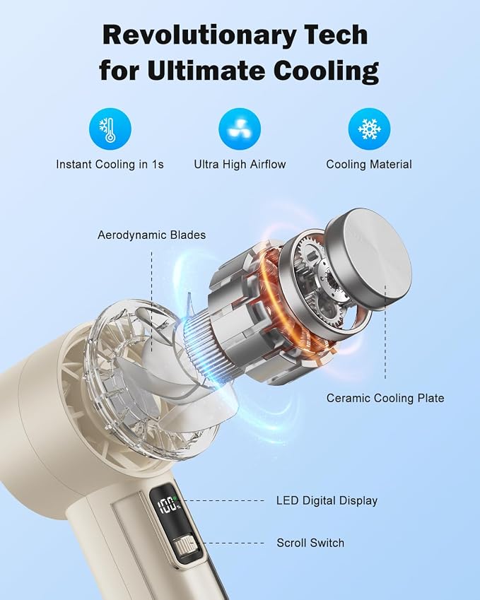 AMACOOL Handheld Fan with Ice Cooler, Mini Portable Fan Rechargeable, 18Hrs Cooling, 0-100 Adjustable Speed, Small Yet Powerful, Personal Hand Fans for Travel, Beach, Outdoor, Makeup, Gifts for Women | Gifts for Mom Her Women Girl, Small Yet Powerful, ... - Image 3