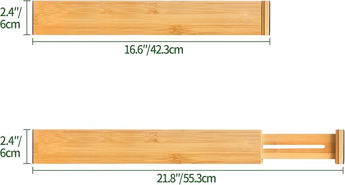 VaeFae 60-Pack Adjustable Bamboo Drawer Dividers, Expandable Drawer Organizer for Kitchen Utensils, Clothes, Bathroom, Office – Fits Drawer Interiors 16.6" to 21.8" - Image 4