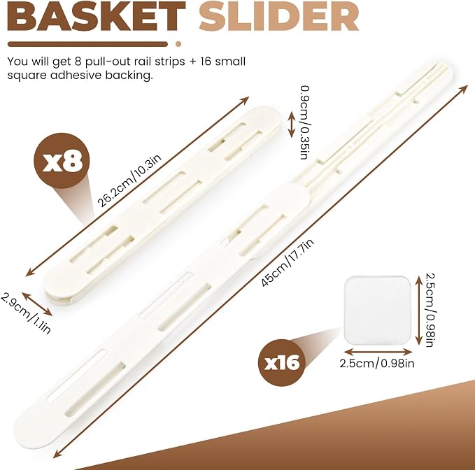 LELE LIFE Adhesive Pull Out Cabinet Drawer Sliders, Drawer Bin Organizer Sliding Rails Guides, No Drill DIY Basket Slides Bottom Mount for Shelf (8 Pack) - Image 2