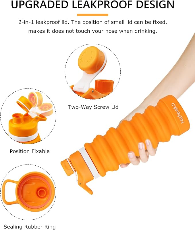 Nefeeko Collapsible Water Bottle, 26oz Silicone Foldable Water Bottles | Leakproof BPA Free Travel Water Bottles with Carabiner,Portable Sport Water Bottles for Camping,Hiking Outdoor Indoor Sport - Image 3
