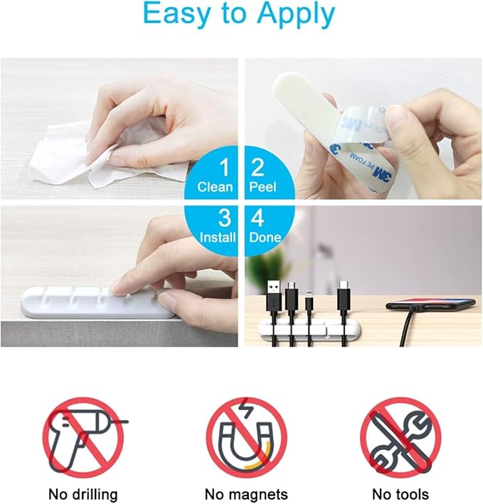 Cord Organizer for Desk, Cable Organizer Cable Holder 3 Pack White - Image 6