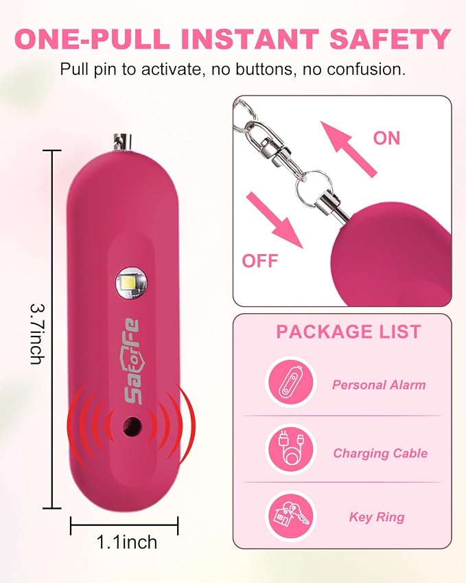 Personal Safety Alarm for Women - Waterproof Rechargeable Security Alarm - 140dB Extra Loud Siren with SOS Strobe Light - Self Defense Keychain for Women Girls Teens Seniors(Cherry) - Image 4