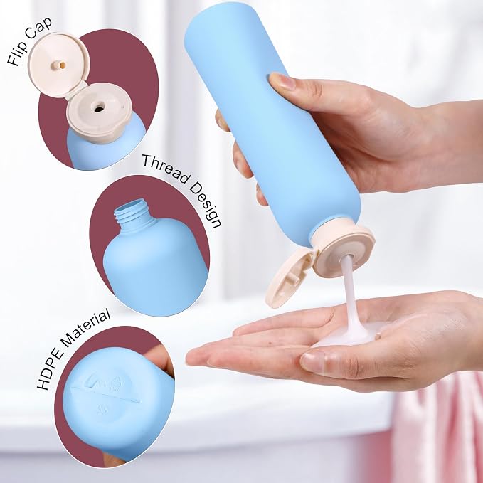 Travel Shampoo Bottle, Empty Plastic Squeeze Bottles 8.8oz with Flip Cap, Lotion Container for Toiletries Travel Size Shampoo and Conditioner - Image 6