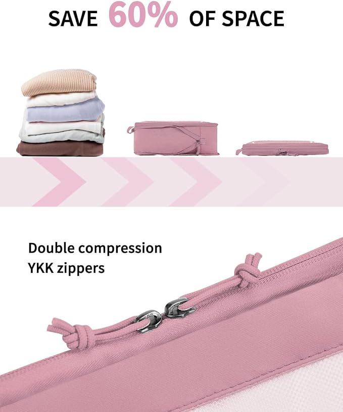 ECOHUB 5 Set Compression Packing Cubes for Suitcases Organiser Bags Set Travel Essentials with Shoe Bag for Traveling Tear-resistant Travel Accessories with ID Tag Expandable Packing Bags(Pink) - Image 3