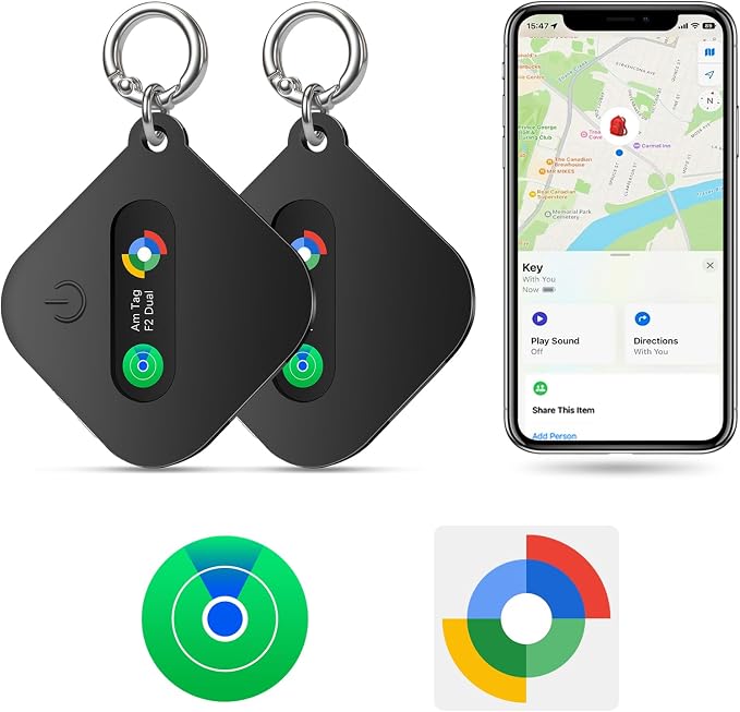 Dual System Bluetooth Tracker for iOS or Android-2 Packs, Compatible with Apple Find My (iOS) & Google's Find Hub(Android) for Smart Tracking Tag/Key Finder/Luggage Tracker by eMjollRay