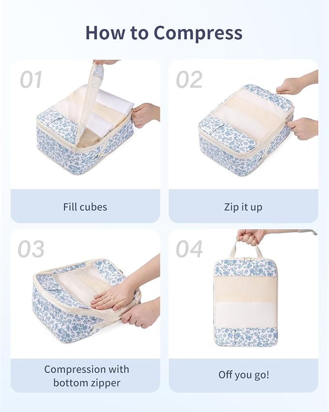 Narwey 6 Set Compression Packing Cubes for Travel Women Men, Travel Cubes for Carry On Suitcase, Durable Compression Luggage Organizer Bags - Image 4