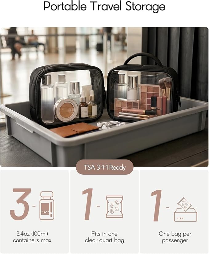 Moyad TSA Approved Toiletry Bag Clear Quart Size Travel Bags Makeup Bag | Large Opening, for Men and Women, Carry on Airline Compliant, Transparent Liquids Pouch, Puffer Black - Image 3
